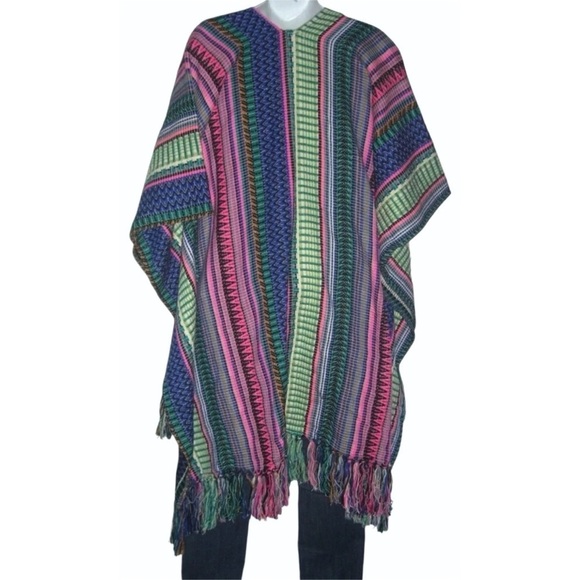 America & Beyond Poncho Blanket Southwestern Bohemian Shawl Cardi Duster Boho M - Picture 8 of 13